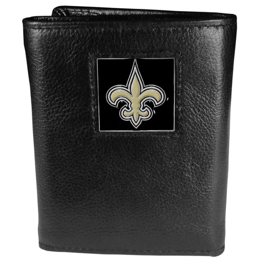 New Orleans Saints Deluxe Leather Tri-fold Wallet Packaged in Gift Box - Siskiyou Buckle