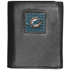 Miami Dolphins Gridiron Leather Tri-fold Wallet Packaged in Gift Box - Flyclothing LLC