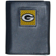 Green Bay Packers Gridiron Leather Tri-fold Wallet Packaged in Gift Box - Siskiyou Buckle