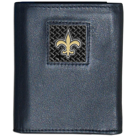 New Orleans Saints Gridiron Leather Tri-fold Wallet Packaged in Gift Box - Siskiyou Buckle