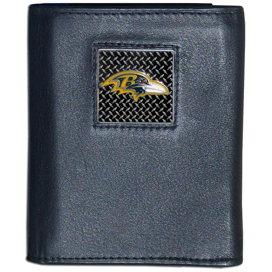 Baltimore Ravens Gridiron Leather Tri-fold Wallet Packaged in Gift Box - Siskiyou Buckle