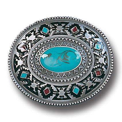 Southwestern Design with Torquoise Color Accent Enameled Belt Buckle - Flyclothing LLC