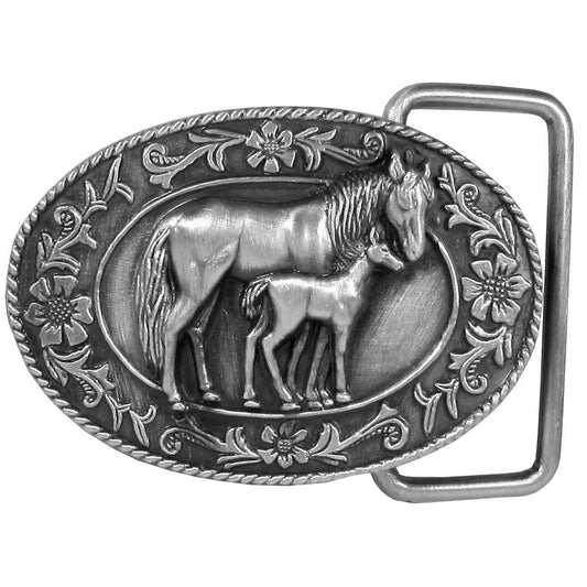 Mare and Colt Antiqued Belt Buckle - Flyclothing LLC