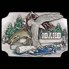 Idaho Eagle and Mountain Enameled Belt Buckle - Siskiyou Buckle