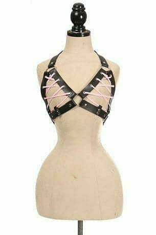 Daisy Corsets Black Faux Leather Lace-Up Bra Top - Lt Pink