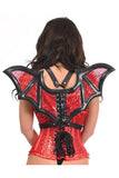 Daisy Corsets Red Sequin w/Black Faux Leather Bat Wings Body Harness