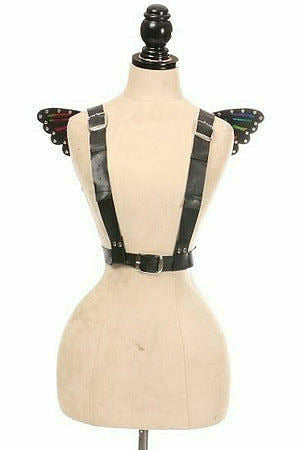 Daisy Corsets Vegan Leather & Rainbow Small Butterfly Wing Harness - Flyclothing LLC