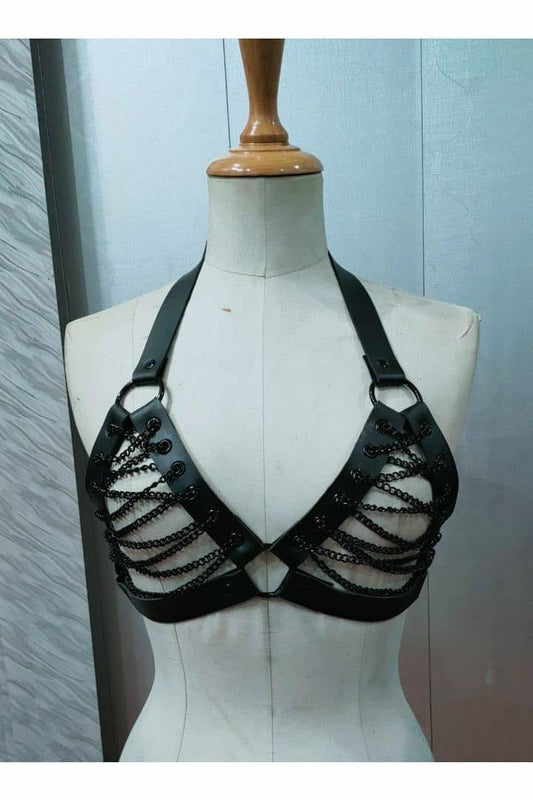 Daisy Corsets Candy Collection - Black Chain Lace-Up Bra Top Harness