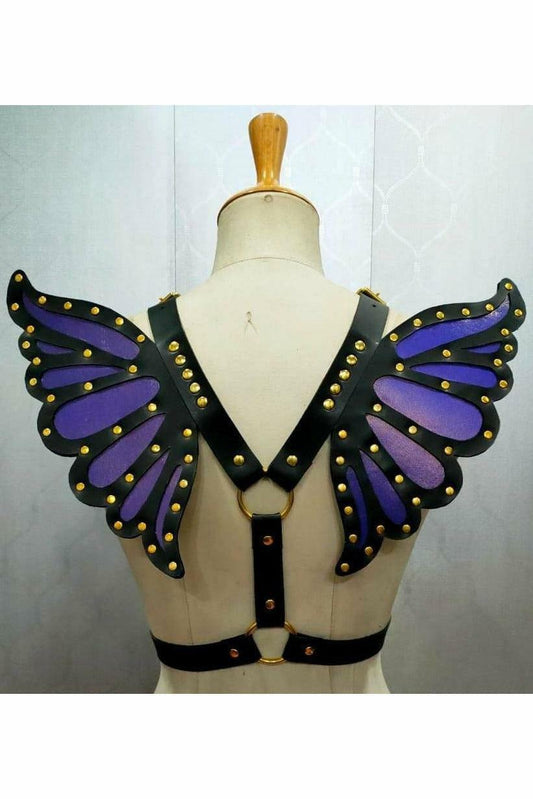 Faux Leather Purple/Gold Butterfly Wing Harness - Flyclothing LLC