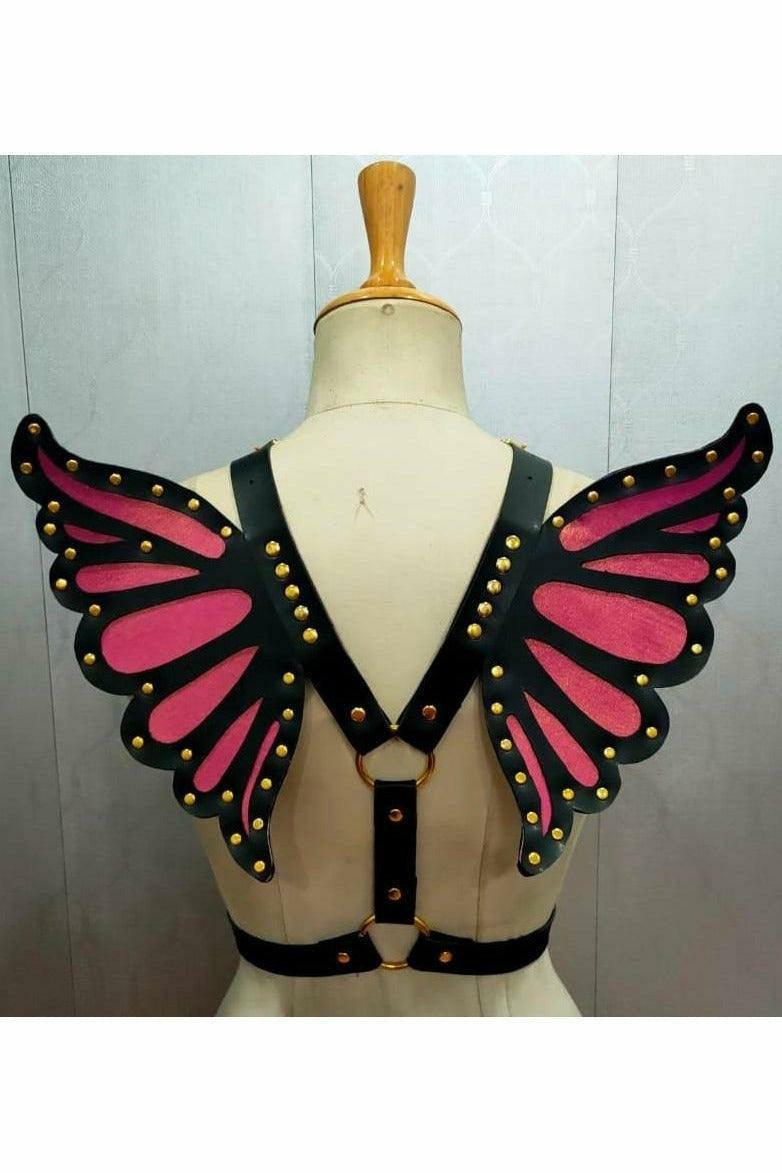 Faux Leather Fuchsia/Gold Butterfly Wing Harness - Flyclothing LLC