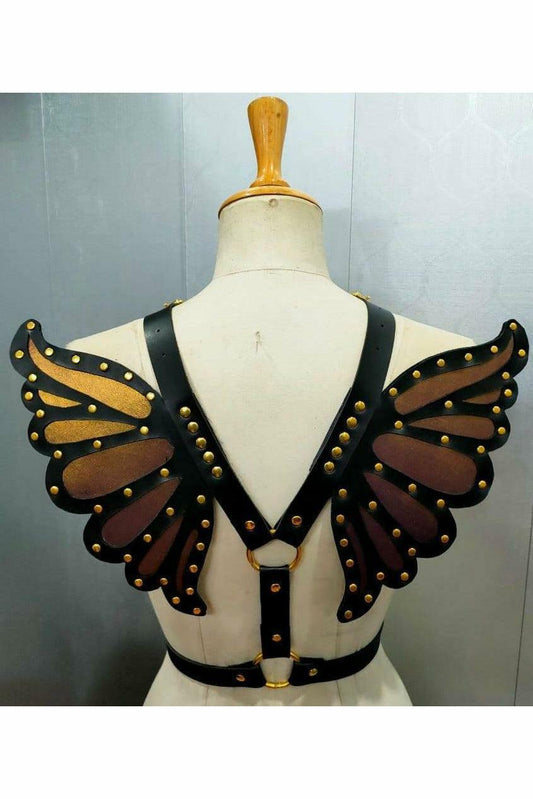 Faux Leather Bronze/Gold Butterfly Wing Harness - Flyclothing LLC