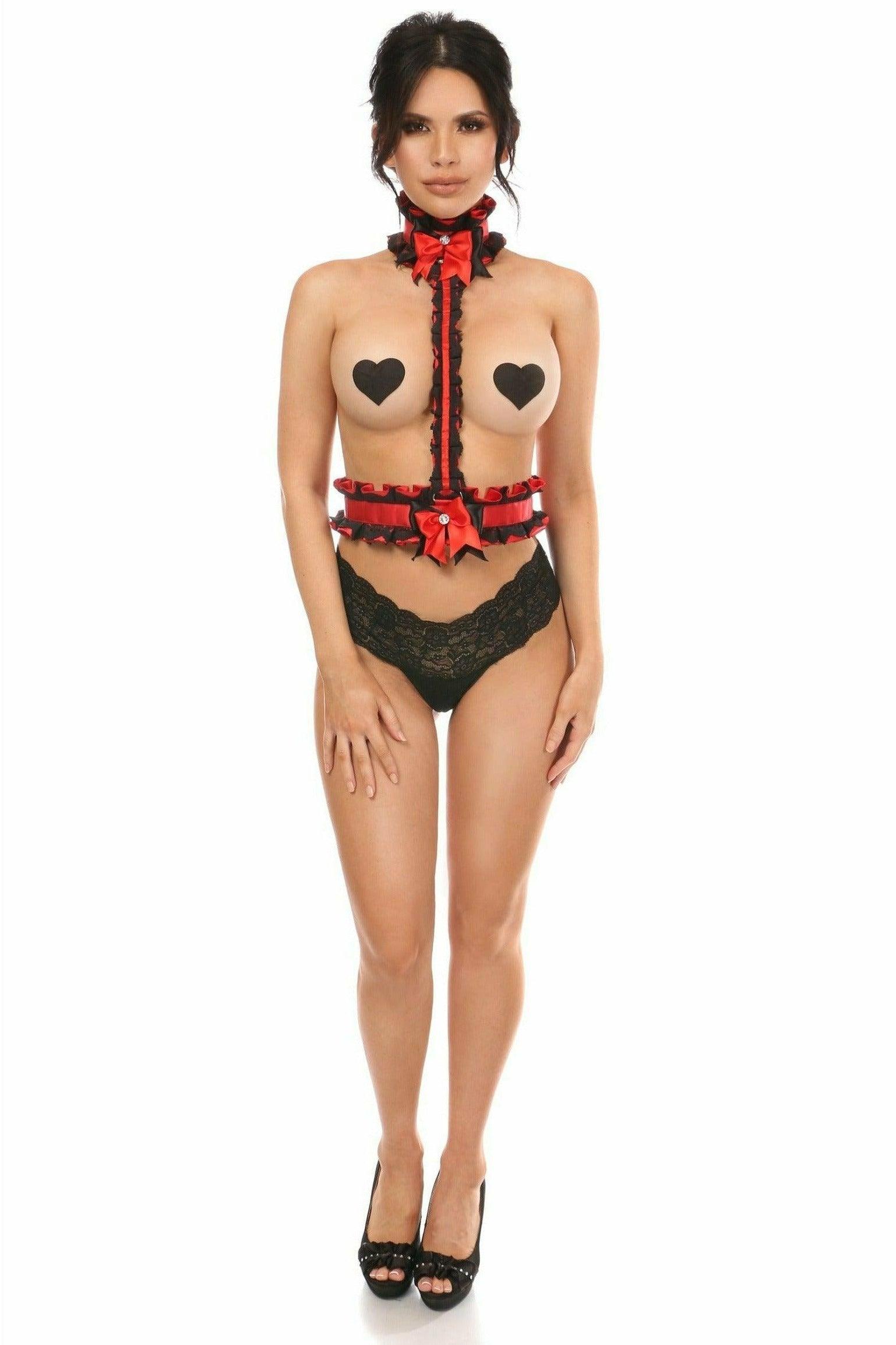 Kitten Collection Red/Black Lace Single Strap Body Harness - Flyclothing LLC