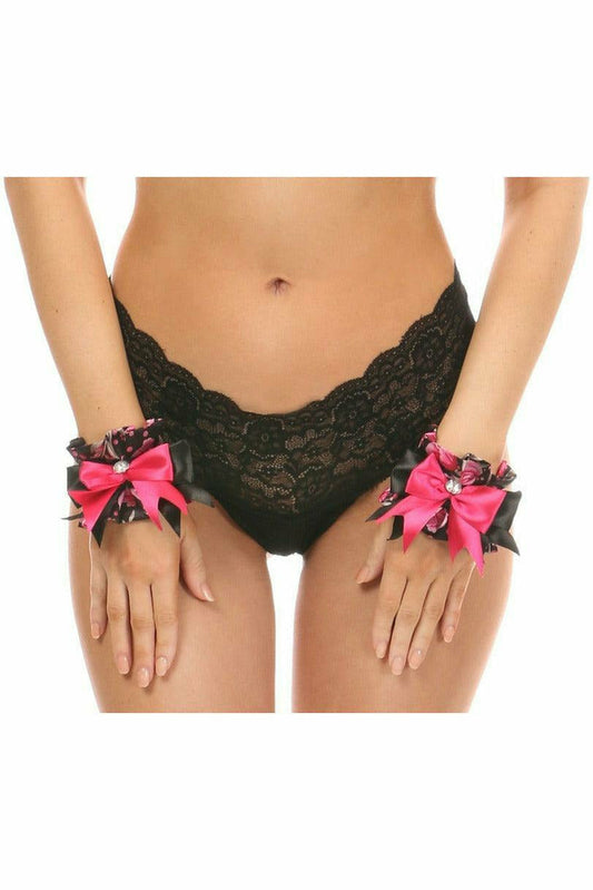 Daisy Corsets Kitten Collection Pink Floral Satin Wristlets (Set of 2)