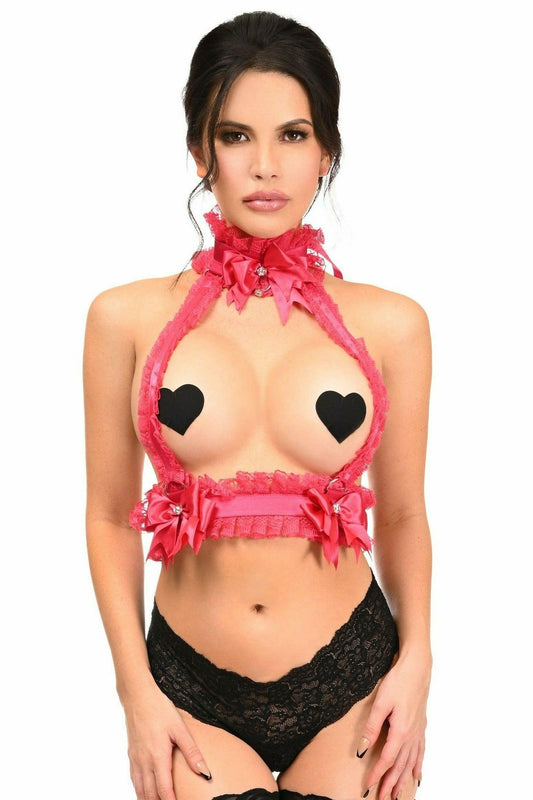 Kitten Collection Fuchsia/Fuchsia Lace Double Strap Body Harness - Flyclothing LLC