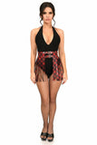 Daisy Corsets Red Plaid Faux Leather Fringe Skirt - Flyclothing LLC