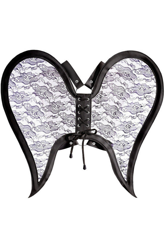 Daisy Corsets Black/Black Faux Leather & Lace Angel Wing Body Harness - Flyclothing LLC