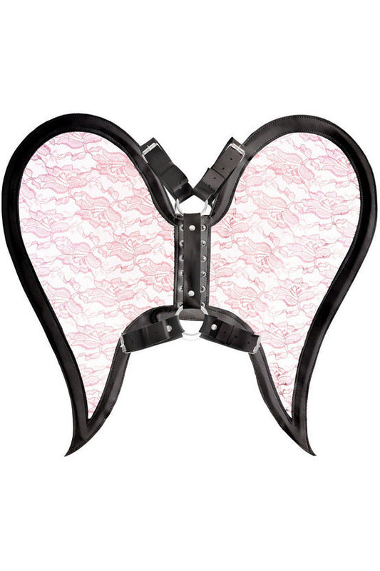 Daisy Corsets Black/Pink Faux Leather & Lace Angel Wing Body Harness