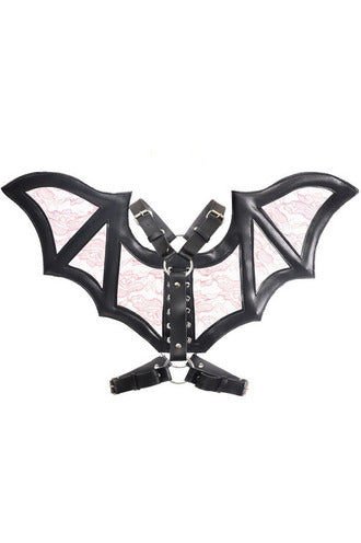 Daisy Corsets Black/Pink Faux Leather & Lace Wing Harness - Flyclothing LLC