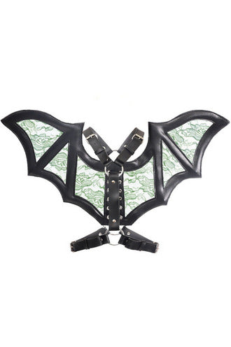 Daisy Corsets Black/Green Faux Leather & Lace Wing Harness - Flyclothing LLC