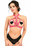 Hot Pink Stretchy Body Harness w/Gold Hardware - Flyclothing LLC