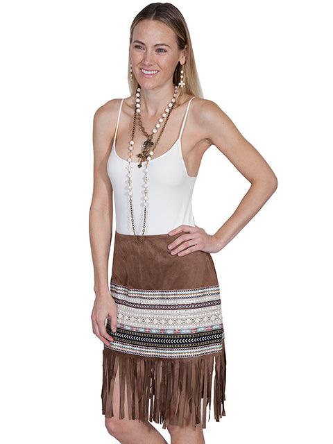 Scully TAN MICROFIBER FRINGE SKIRT W/TAPING - Flyclothing LLC