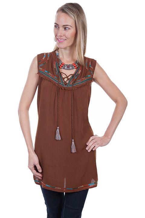 Scully CINNAMON S/L TIE FRONT TUNIC - Flyclothing LLC