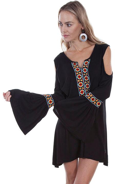 Scully BLACK COLD SHOULDER W/AZTEC EMB. - Flyclothing LLC