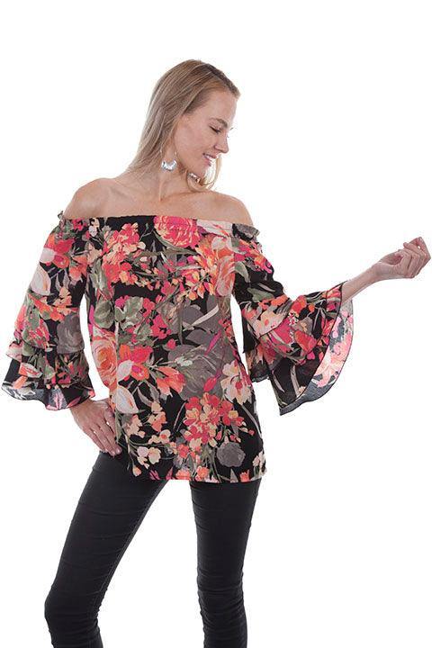 Scully BLACK FLORAL PRINT PEASANT BLOUSE - Flyclothing LLC