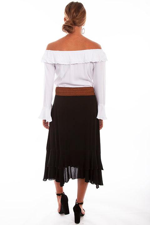 Scully BLACK SKIRT WITH CROCHET BAND FAUX BELT - Flyclothing LLC