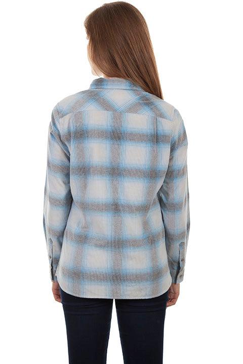 Scully BLUE-WHITE LADIES CORDUROY PLAID BLOUSE - Flyclothing LLC