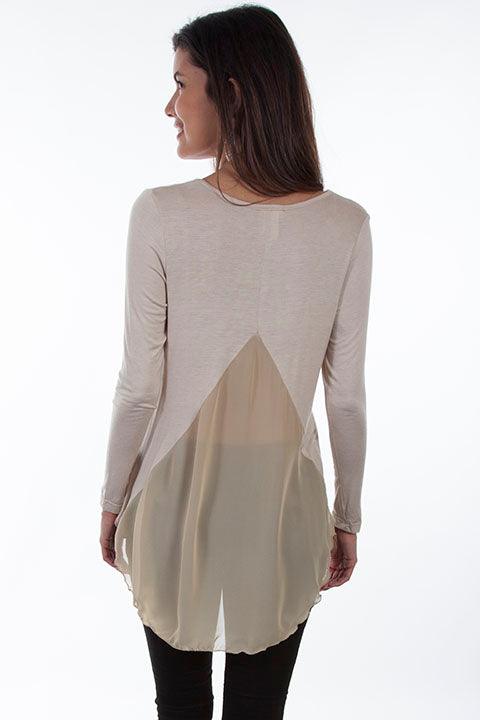 Scully BEIGE HI/LO KNIT TOP W/CHIFFON - Flyclothing LLC