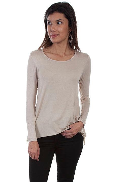 Scully BEIGE HI/LO KNIT TOP W/CHIFFON - Flyclothing LLC