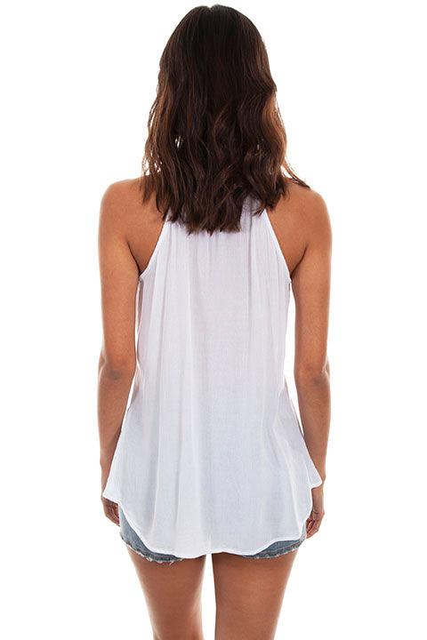 Scully WHITE TIE FRONT EMB.RICK RACK TANK - Flyclothing LLC