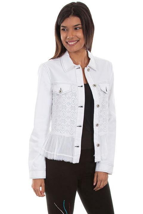 Scully WHITE DENIM JKT W/GEORGETTE RUFFLE - Flyclothing LLC