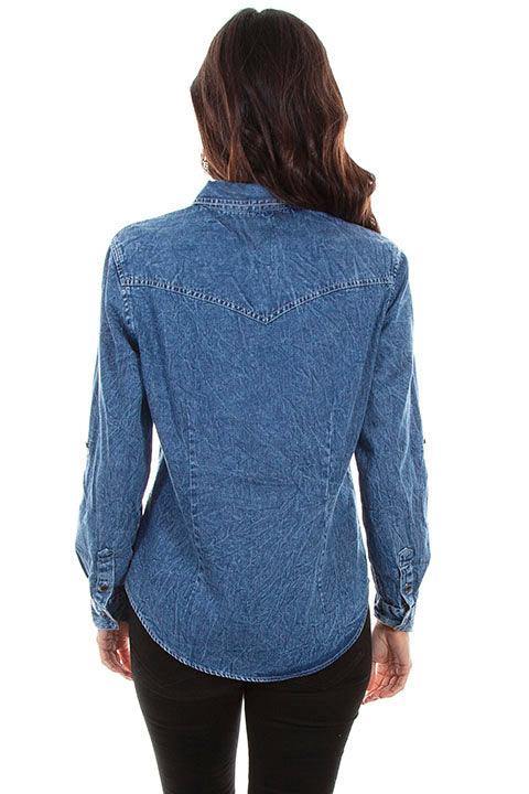 Scully DENIM WESTERN YOKE W/LACE INSETS BLOUSE - Flyclothing LLC