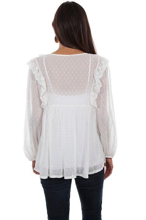 Scully IVORY SWISS DOT BLOUSE W/RUFFLE YOKE DETAI - Flyclothing LLC