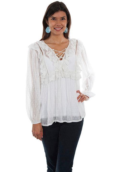 Scully IVORY SWISS DOT BLOUSE W/RUFFLE YOKE DETAI - Flyclothing LLC