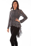 Scully CHARCOAL LACE BUTTON UP DOUBLE RUFFLE BLOUSE - Flyclothing LLC