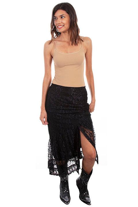 Scully BLACK SPLIT LACE SKIRT W/SCALLOPED HEMLINE - Flyclothing LLC