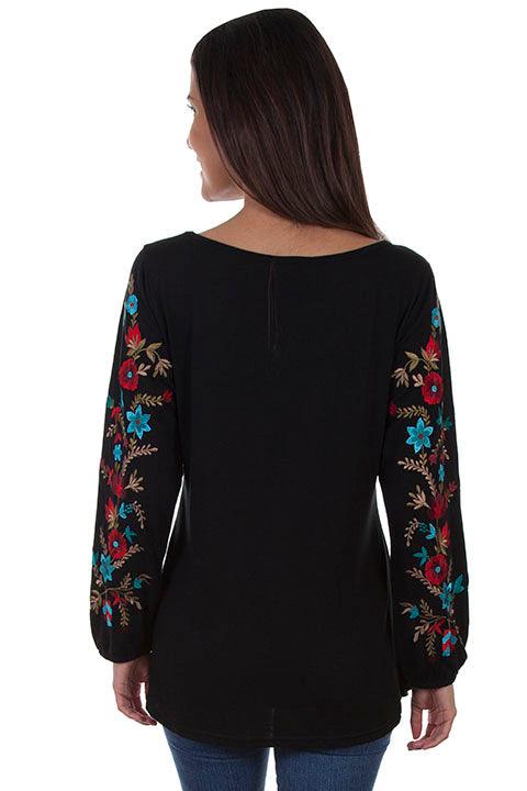 Scully BLACK TUNIC W/FLORAL EMB SHIRT TAIL HEM - Flyclothing LLC