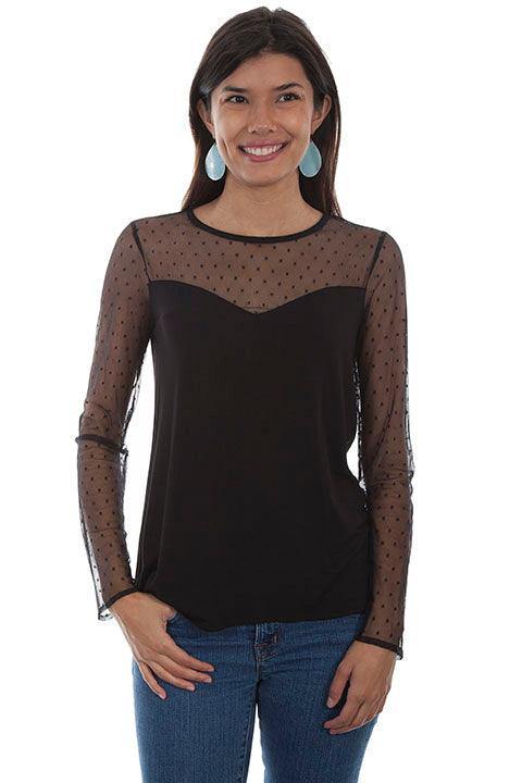 Scully BLACK SWISS DOT TOP W/SWEETHEART NECKLINE - Flyclothing LLC