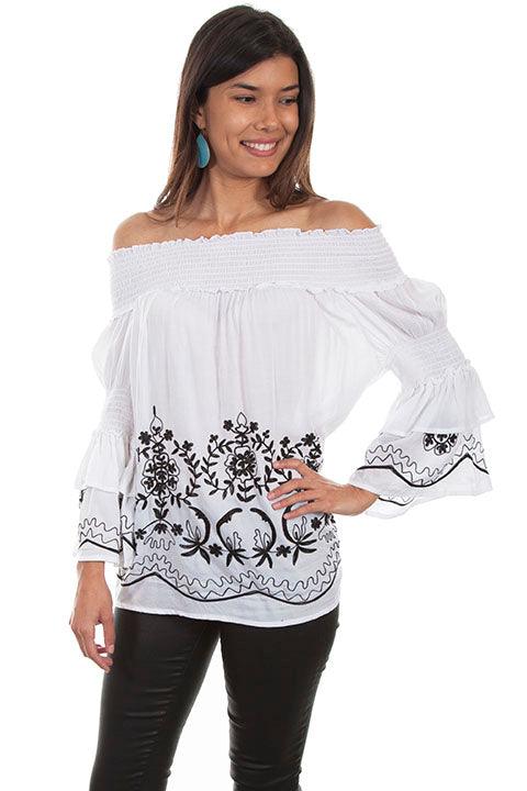 Scully WHITE OFF SHOULDER EMB. BLOUSE - Flyclothing LLC