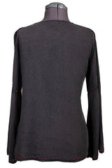 Scully CHARCOAL EMB. V-NECK W/LACE UP FRONT L/S - Flyclothing LLC