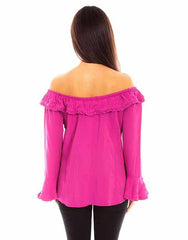 Scully Leather 100% Rayon Pink Ruffle Off/On Shoulder Blouse Shirt - Flyclothing LLC