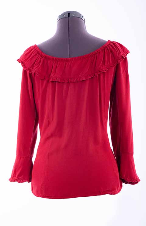 Scully Leather Honey Creek Red Ruffle Off/On Shoulder Blouse