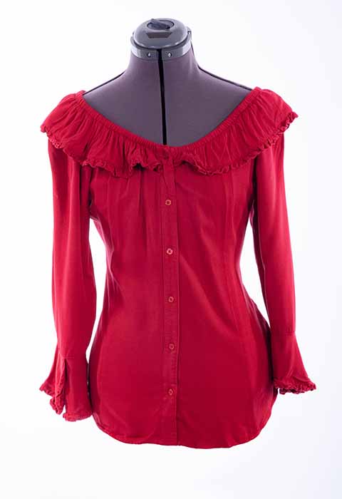 Scully Leather Honey Creek Red Ruffle Off/On Shoulder Blouse