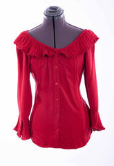 Scully Leather Honey Creek Red Ruffle Off/On Shoulder Blouse