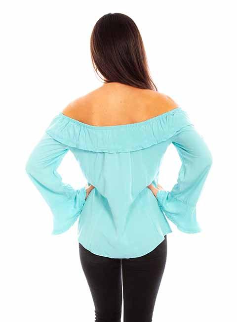 Scully Leather 100% Rayon Turquoise Ruffle Off/On Shoulder Blouse Shirt - Flyclothing LLC