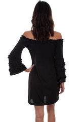 Scully BLACK  DRESS W/RUFFLE DETAIL - Flyclothing LLC