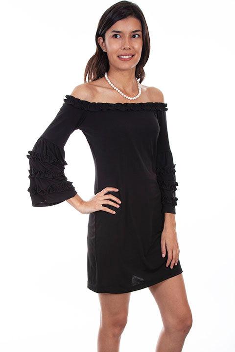 Scully BLACK  DRESS W/RUFFLE DETAIL - Flyclothing LLC